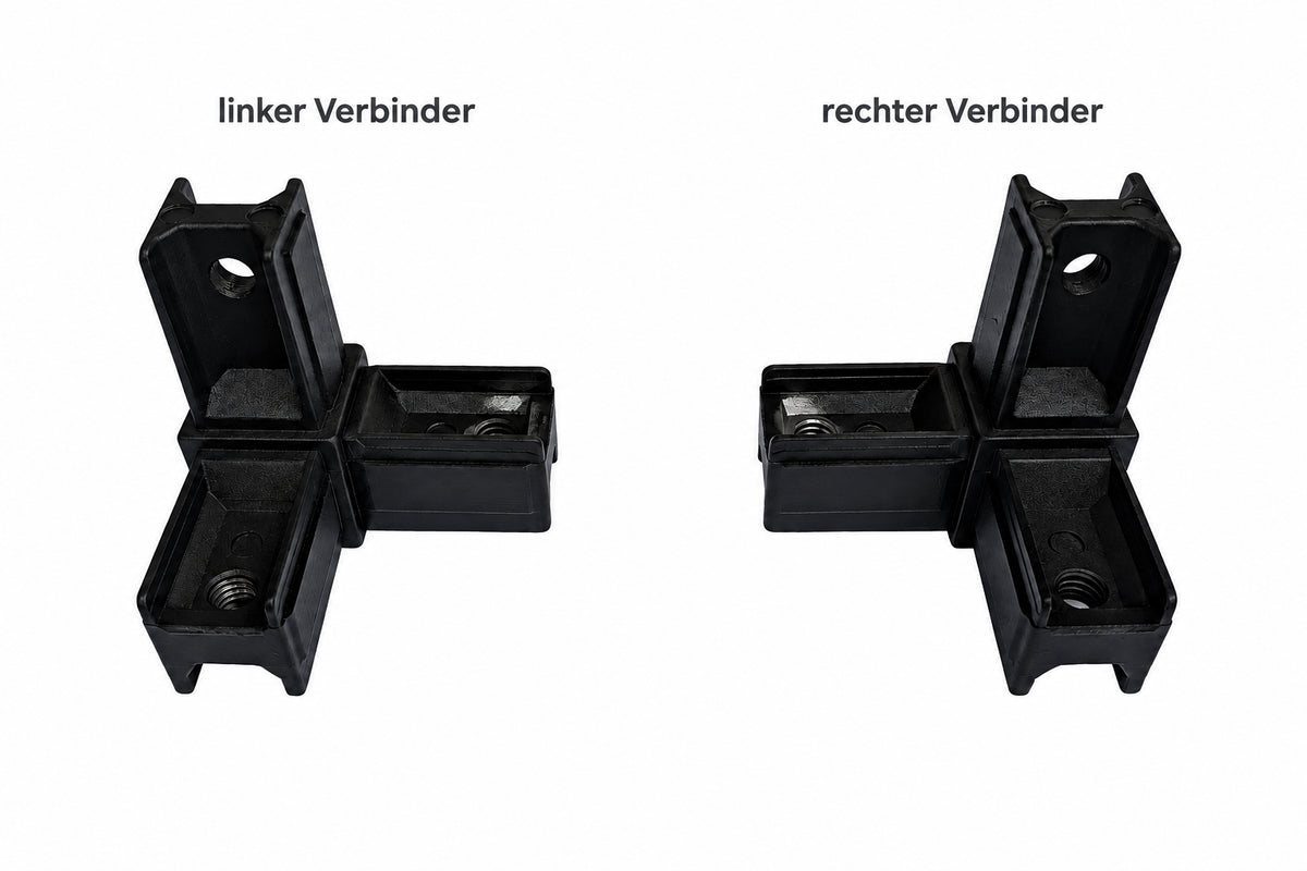 A3 Rohrverbinder mit 3 Ausgängen für Flexivo-Regalsystem – linke und rechte Variante
