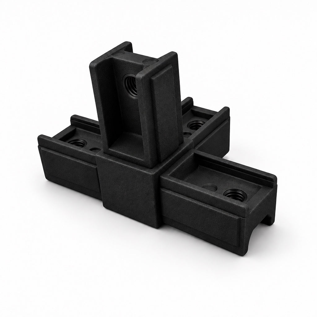 A4 Rohrverbinder mit 4 Ausgängen für Flexivo-Regalsystem aus Aluminium